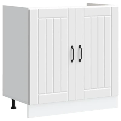Image of vidaXL Lucca White Sink Base Cabinet Engineered Wood Kitchen Storage 80x46x81.5 cm Modern Design Cabinetry