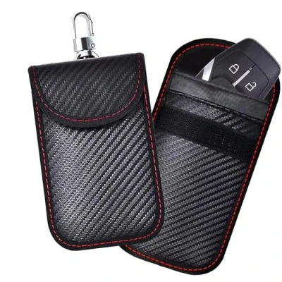 Image of KAV Faraday Car Key Fob Protector Pouch Bag Carbon Fiber Compact Signal Blocking for Wallets RFID Blocking, Anti Theft Protection (Pack of 1)