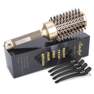 Image of Sndyi Round Hair Brush, Nano Thermal Ceramic &amp; Ionic Tech Blow Dry Brush with Boar Bristles, Large for Drying, Styling, Curling and Straightening, 53mm
