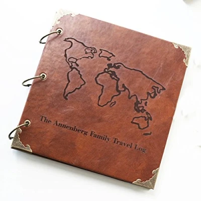 Image of Personalised leather Scrapbook DIY MAP Photo Album,Anniversary Wedding Guest Book