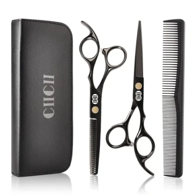 Image of CIICII Hairdressing Scissors Set, Professional Hair Cutting Scissor Barber Kit (Hair Beard Trimming Shaping Grooming Thinning Shears) for Men Women Hairdressers Home Salon Haircut (Black)