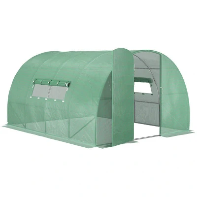 Image of Outsunny Reinforced Steel Walk in Polytunnel Greenhouse with Door and Windows (2 Sizes) 845 142