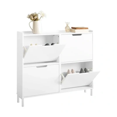 Image of SoBuy 4 Flip drawers Shoe Cabinet Rack Storage Cupboard Organizer Unit White W100 x D19 H91cm FSR100 W
