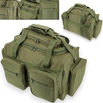 Image of New Fishing Bag Carp Holdall Green Carryall Tackle Multi Pocket Angling