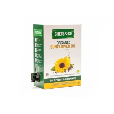 Image of CHEFS &amp; CO Organic COLD PRESSED Sunflower Oil Unrefined Premium Quality Plant Based (3 L (Pack of 1))
