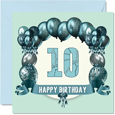 Image of Fun 10th Birthday Cards for Boys Balloons Happy Card Son Nephew Niece Sister Cousin Brother Granddaughter Daughter Grandson, 145mm x Greeting Cards,