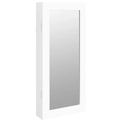 Image of vidaXL Wall Mounted Mirror Jewellery Cabinet in White Elegant Accessory Organiser with Lockable Door &amp; Interior Fabric Cover for Scratch Prevention