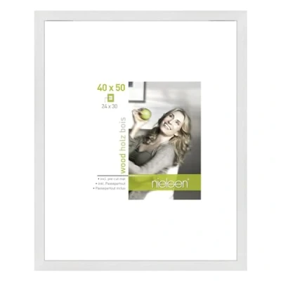 Image of accent by nielsen Apollon Photo Frame White 40x50cm Wooden Picture with Mount to fit 24x30cm, Protective Float Glass and Push Turn Clips