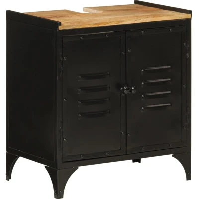 Image of vidaXL Bathroom Sink Cabinet 55x35x60 cm Iron and Solid Wood Mango
