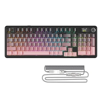Image of ATTACK SHARK X98PRO Gasket Mechanical Gaming keyboard,BT/2.4G Wireless/USB C,LED Screen&amp;CNC knob,RGB Side Engraved,98 Keys Hot Swap Linear Switch,4000mAh,Web Cloud Drive,for PC,MAC Pink Gradient