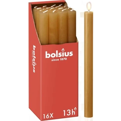 Image of Bolsius Tapered Dinner Pillar Candles Yellow Pack of 16 Long Burning Time 13 Hours Household Candle Interior Decoration Unscented Includes Natural Vegan Wax 27 x 2.3 cm