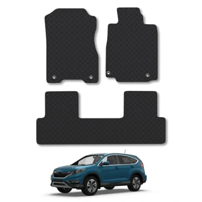 Image of 5mm Rubber Car Mats Compatible With Honda CR V (2012 2018) Tailored Fit Floor Set Accessory Custom Anti Slip Backing Heavy Duty Waterproof Easy Clean Durable All Weather Full Coverage