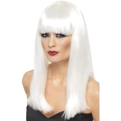 Image of Smiffys Glamourama Wig, Neon Aqua Long, Straight with Fringe, Ladies Glamour Wigs Fancy Dress, Adult Dress Up
