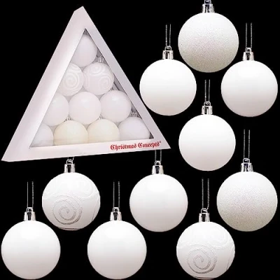Image of Christmas Concepts® Pack of 10 60mm (2.4&quot;) Tree Baubles Shiny, Matte &amp; Glitter Decorated (White)