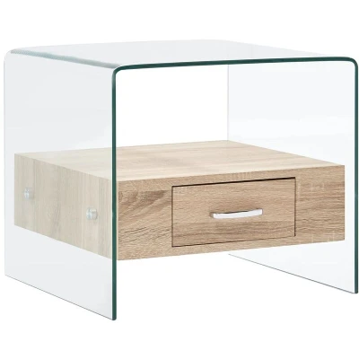 Image of vidaXL Coffee Table with Drawer 50x50x45 cm Tempered Glass