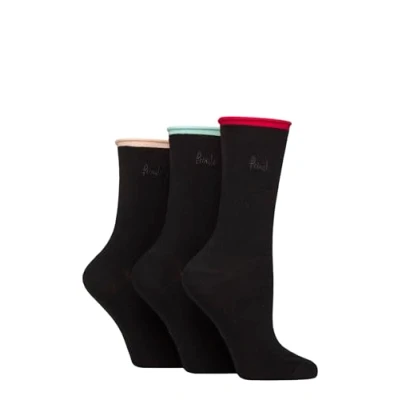 Image of Women&#039;s 3 Pair Pringle Rebecca Contrast Roll Top Socks Wine / Light Blue Pink 4 8