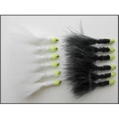Image of Tadpole Lures, Trout Flies, 12 Pack Black &amp; White Size 10, For Fly Fishing