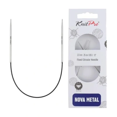 Image of KnitPro Nova Metal: Knitting Pins: Circular: Fixed: 25cm x 2.00mm, Electroplated hollow brass, Silver, 25 0.2 cm