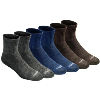 Image of Dickies Men&#039;s Dri tech Moisture Control Quarter Multipack Socks, Grey/Blue/Brown (6 Pairs), M UK