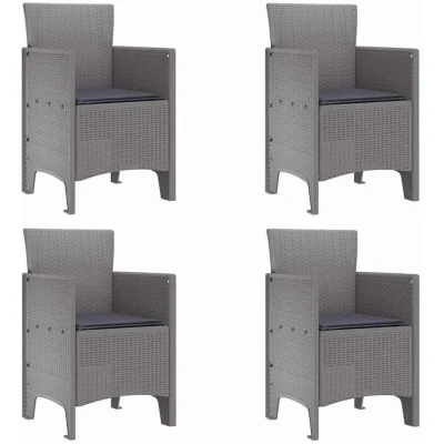 Image of vidaXL Garden Chairs with Cushions 4 pcs Light Grey Poly Rattan