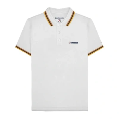 Image of Lambretta Mens Triple Tipped Polo Shirt White (Tobacco/Navy/Gold L