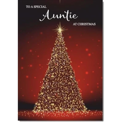 Image of doodlecards Auntie Christmas Card Red Tree Medium Size for with Plain Envelope