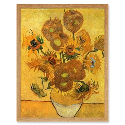Image of Wee Blue Coo Van Gogh Still Life Fifteen Sunflowers Vase Art Print Framed Poster Wall Decor 12x16 inch