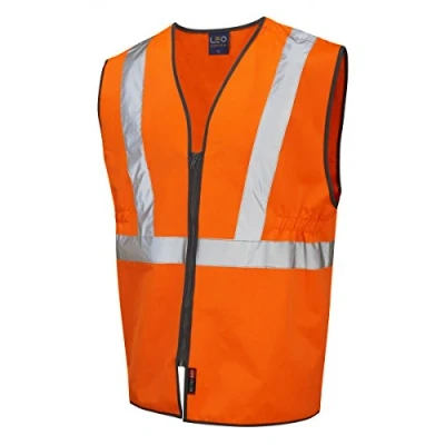 Image of Leo Workwear Copplestone Hi Vis Zip Front &amp; Quick Release Orange Railway Plus Waistcoat, Large,