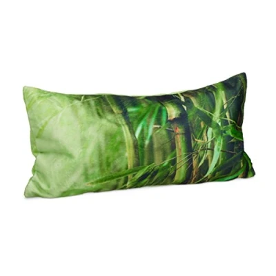Image of Relaxdays Bathtub Bamboo Motif, Size: 10 x 37 17 cm Extra Soft Neck w/ 2 Suction Cups as Bath Travel Pillow with Zipper and Washable Cover, Green, Polyester,