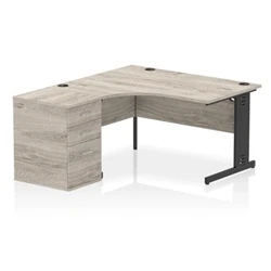 Image of Impulse 1400 LH Crescent Desk Grey Oak/Black Cable Managed 600 DH Ped