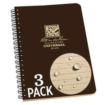 Image of Rite in the Rain Weatherproof Side Spiral Notebook, 4.625&quot; x 7&quot;, Brown Cover, Universal Pattern, 3 Pack (No. 473L3)