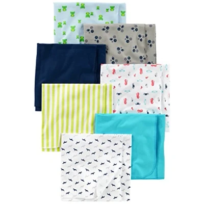 Image of Simple Joys by Carter&#039;s Baby 7 Pack Flannel Receiving Blankets, Blue/White, One Size (Pack of 7)