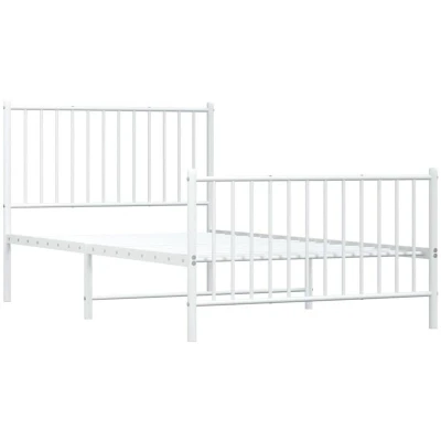 Image of vidaXL Metal Bed Frame without Mattress with Footboard White 100x190cm