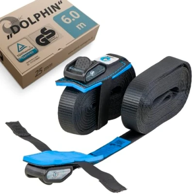 Image of valonic DOLPHIN tie down straps 2 pack, 6m, 500Kg, protection pad, cam buckle for roof rack, surfboard, kayak and paddle board, black
