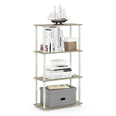 Image of Furinno Turn N Tube 4 Tier Multipurpose Shelf Display Rack with Classic Tubes, Sonoma Oak/White