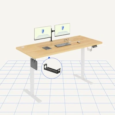 Image of FLEXISPOT Electric Standing Desk 180x80cm Sit Stand Table Height Adjustable with Hook for Home Office, Maple