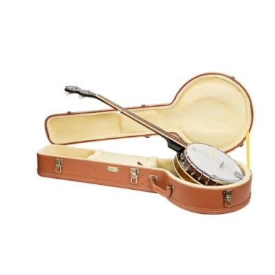 Image of Crossrock Relief Series Wooden Case for 5 String Resonator Banjo, With Highly Textured Surface, Mink Imitation Fleece, Stainless Steel Latches Red Wood (CRW630BJRO)