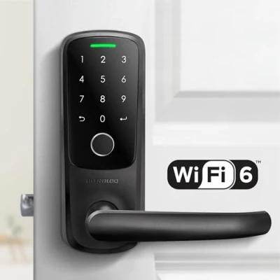 Image of ULTRALOQ Latch 5, World&#039;s First Integrated WiFi Smart Lock (Black) with Fingerprint ID, 5 in 1 Electronic Keyless Entry Handle Bluetooth, Biometric and Touch Digital Keyboard