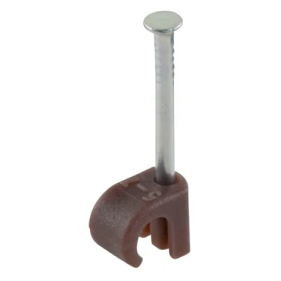 Image of GTSE Round Brown Cable Clips, for Cables 5 7 mm, Box of 100, Skirting Wire Nail Tacks Ethernet, Electrical Cables, Walls