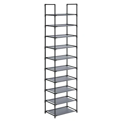 Image of SONGMICS 10 Tier Shoe Rack, Stand, Space Saving Storage, 45 x 28 173 cm, Metal Frame, Non Woven Fabric Shelves, for Hallway, Bedroom, Grey LSH010G01