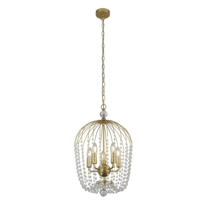 Image of Shower 5 Light Pendant, Gold Finish, Metal, Clear Crystal