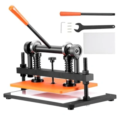 Image of VEVOR Leather Cutting Machine, 14.2 x 10.2 in Embossing Plate Manual Die Cutter, 0.47 Pressure Stroke Dual Guide Shafts Cut Machine for Various of Materials