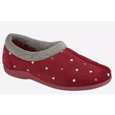 Image of Sleepers Womens Sophie Memory Foam Full Collar Slippers Rubber Sole Burgundy 7 UK