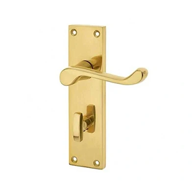 Image of Victorian Scroll Bathroom Door Handles 150 x 40mm Polished Brass