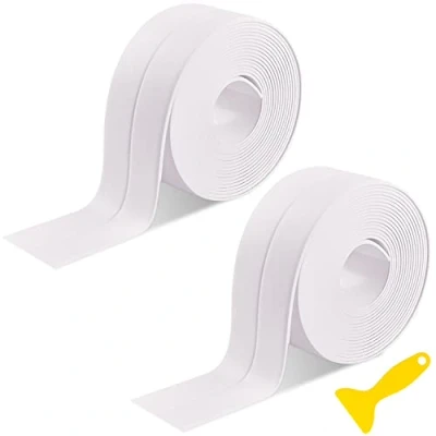 Image of DREETINO Bath Sealant Strip,11ft Self Adhesive Caulk Strip Tape for Kitchen, Bathroom, Toilet, Wall Corner with Sealing Tool White (2PCS)