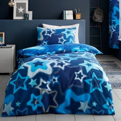 Image of Catherine Lansfield Ombre Stars Reversible Single Duvet Cover Set with Pillowcase Blue