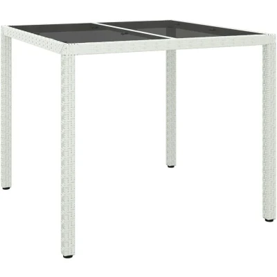 Image of vidaXL Garden Table 90x90x75 cm Tempered Glass and Poly Rattan White