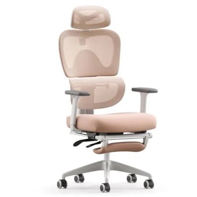 Image of MUSSO E600SE Ergonomic Office Chair 3 Level Adjustable Lumbar 3D Armrest and Headrest, with Footrest, Designed for Women&amp;Teenagers Spine Protection Correcting Sitting Posture (Pink)