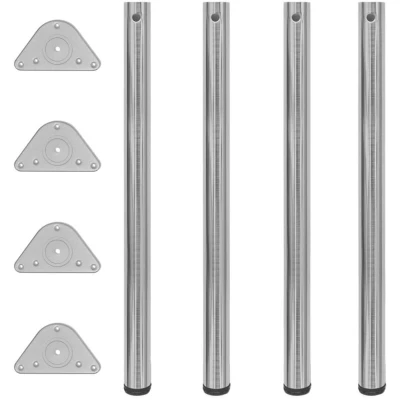 Image of vidaXL 4 Pack Height Adjustable Brushed Nickel Table Legs Durable Iron Construction, Versatile Use for Breakfast Bars, Tables, Desks and Worktops, Simple Assembly