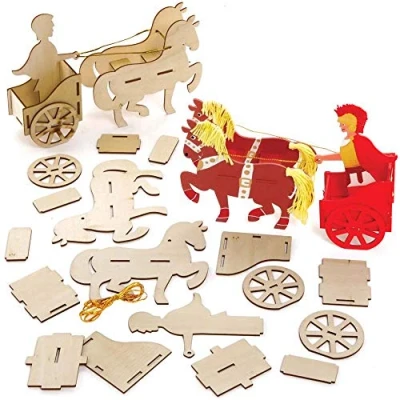 Image of Baker Ross FE450 Roman Chariot Woodcraft Kits Pack of 2, Wooden Crafts for Children to Decorate and Display, Kids Educational Activity